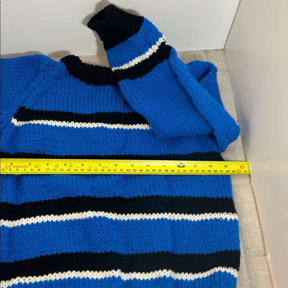 Hand made. Vintage. New. Blue and Black Striped Sweater - Picture 4 of 4